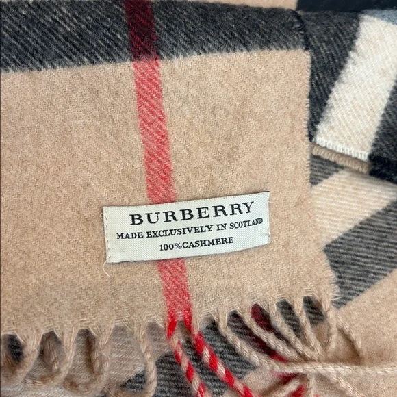 Burberry Beige and Red Cashmere Scarf - Picture 2 of 3